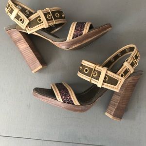 Miu Miu By Prada Sequin & Grommet Slingback Heels